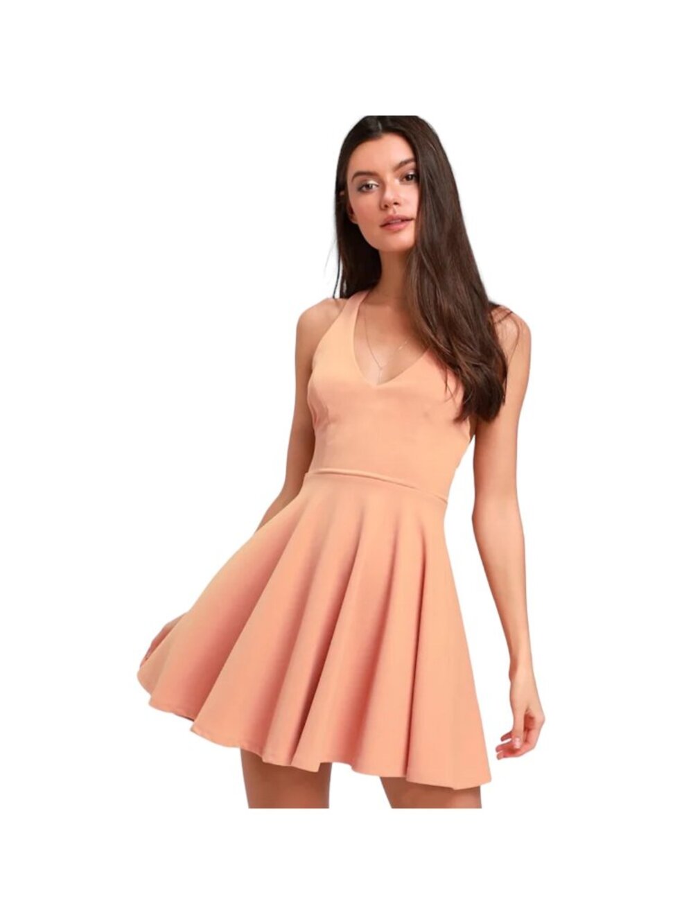 Lulus Women's Peach Lawson Fit & Flare Mini Dress, Racerback Size L